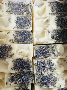 Orange + Patchouli handmade soap topped with Tasmanian Lavender buds