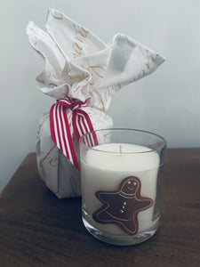 Gingerbread - Christmas Artisan Candle wrapped in Christmas napkin (napkin colour may vary)