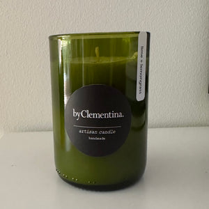 Lime + Lemongrass repurposed wine bottle Artisan Candle
